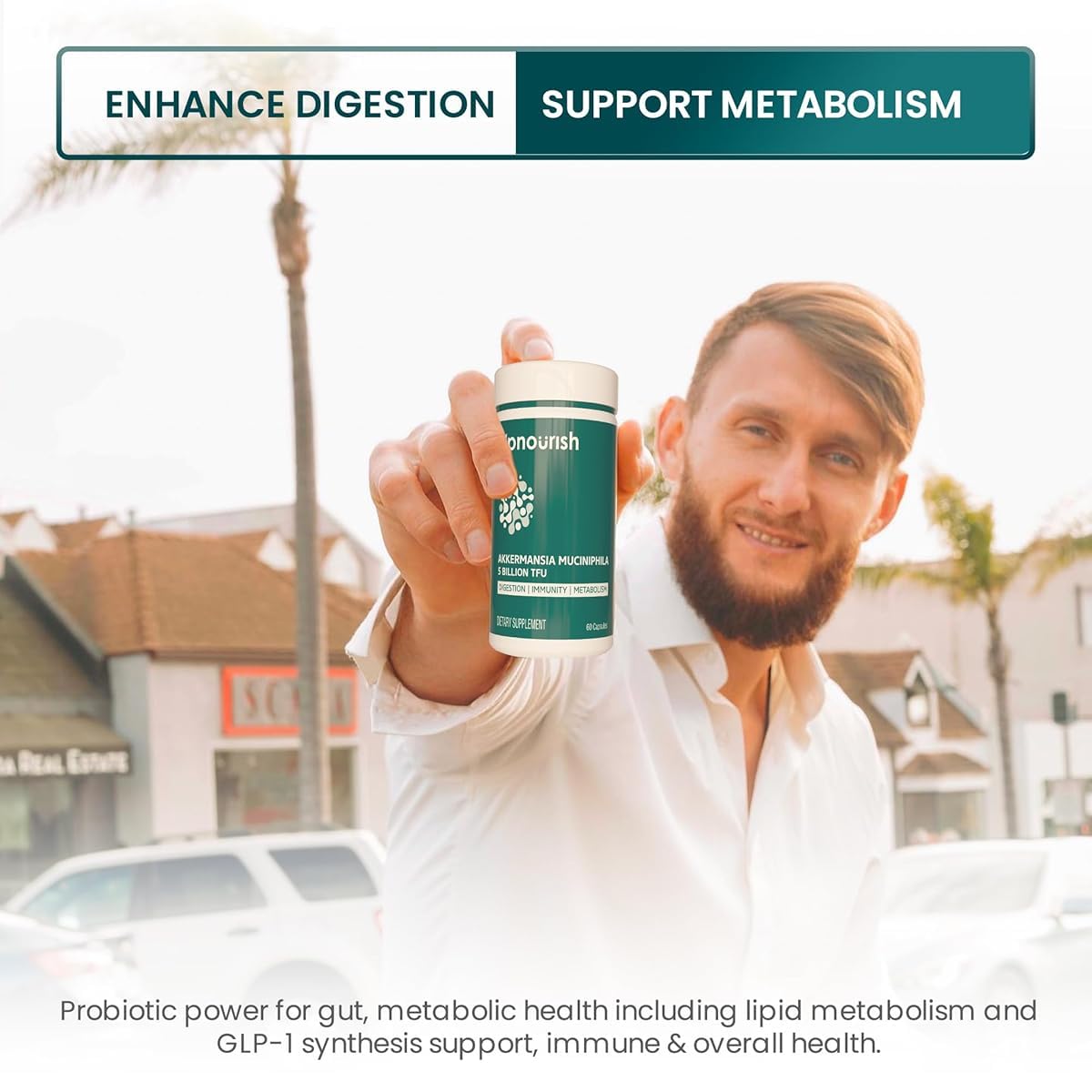 UpNourish Probiotics for GLP-1 Support, 5 Billion TFU Akkermansia Muciniphila for Digestive Health, Leaky Gut, Immunity and Metabolic Health, Prebiotics and Probiotics for Women and Men, 60 Capsules UpNourish uk supplements