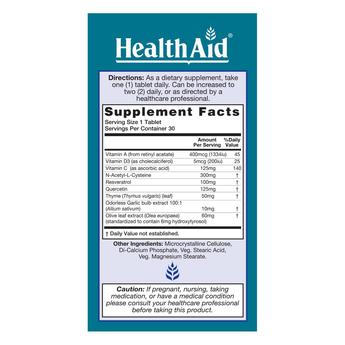 HealthAid LungForte 30 Tablets – Daily Antioxidant Lung Support with NAC, Resveratrol, Olive Leaf, Thyme & Vitamins A, C & D3 – Vegetarian, Non‑GMO HealthAid uk supplements