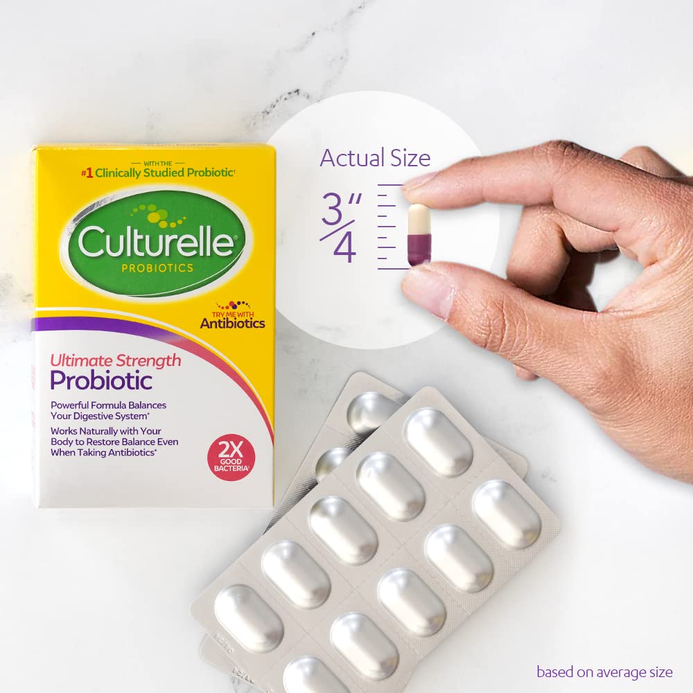 Culturelle Ultimate Strength Probiotic for Men and Women, Most Clinically Studied Probiotic Strain, 20 Billion CFUs, Supports Occasional Diarrhea, Gas & Bloating, Non-GMO, 30 Count Culturelle uk supplements