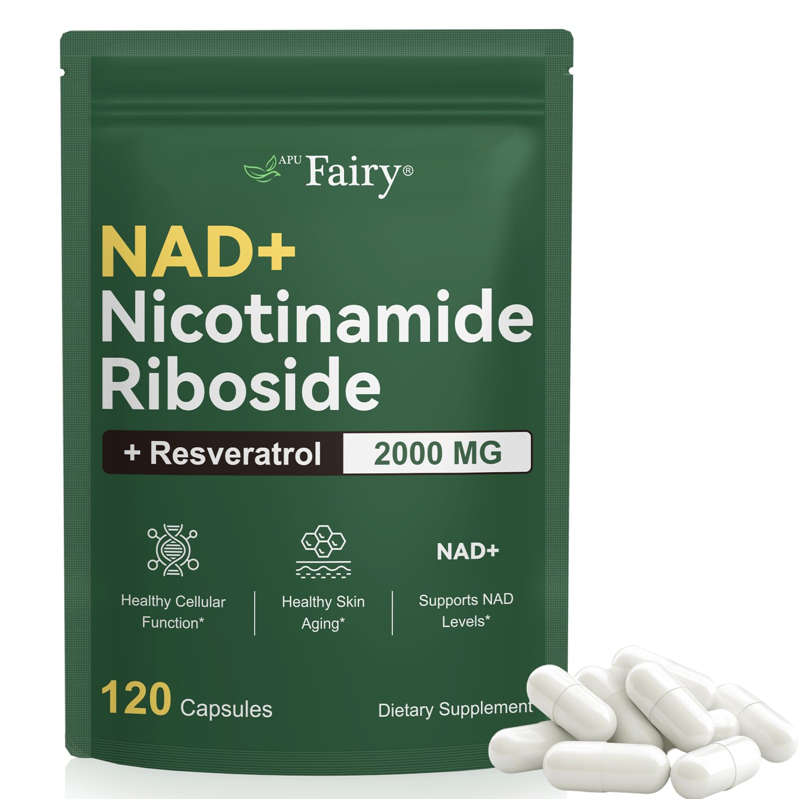 APU.FAIRY NAD Supplement,NAD Nicotinamide Riboside,Extra Strength NAD Alternative Liposomal,Boost NAD & Resveratrol + for Women & Men,Energy Anti-Aging,Cell Regeneration,120 Capsules sack-120 APU.FAIRY uk supplements