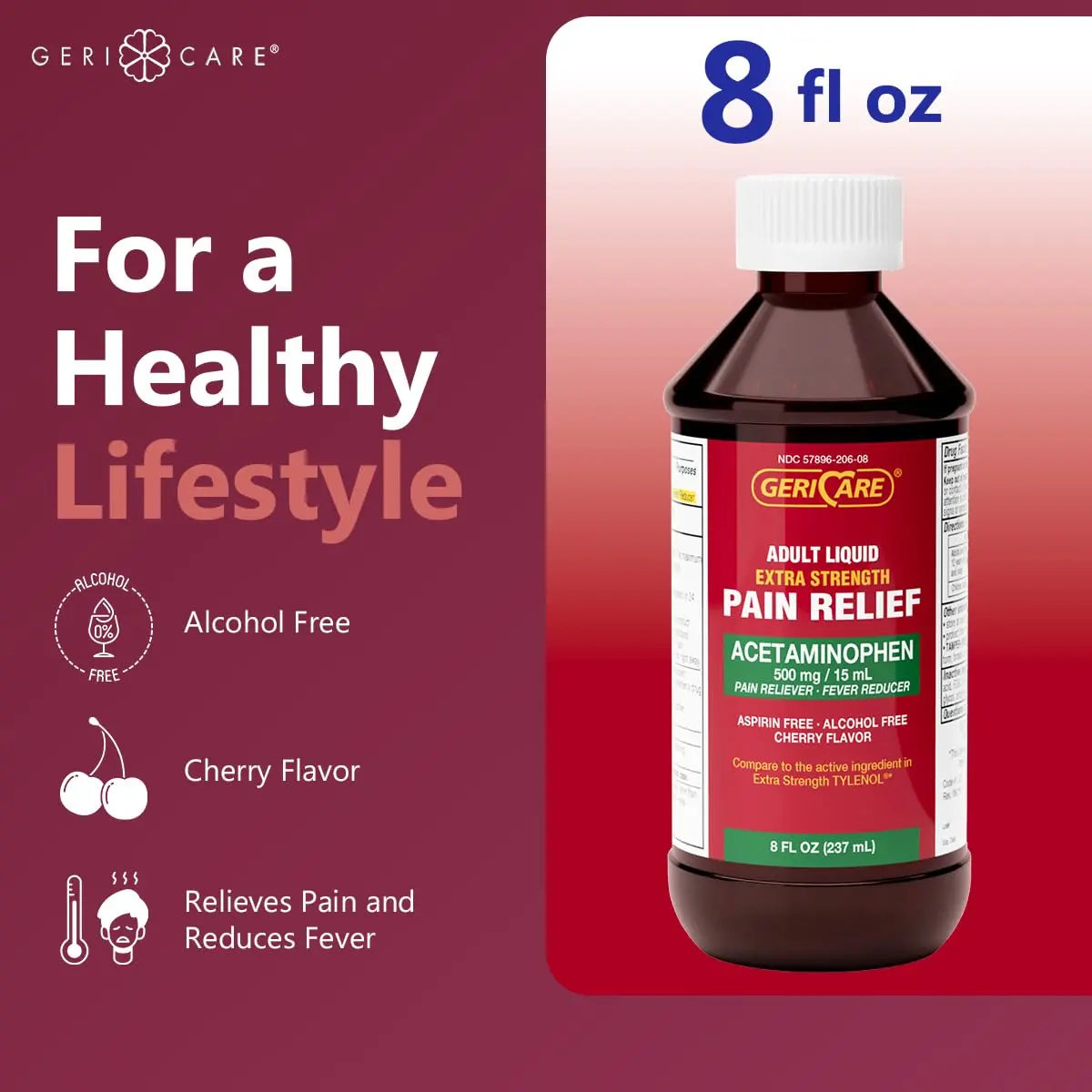 GeriCare Extra Strength Acetaminophen 500 mg Adult Liquid Pain Relief, Fever Reducer, 8 FL OZ (Pack of 1) GeriCare uk supplements
