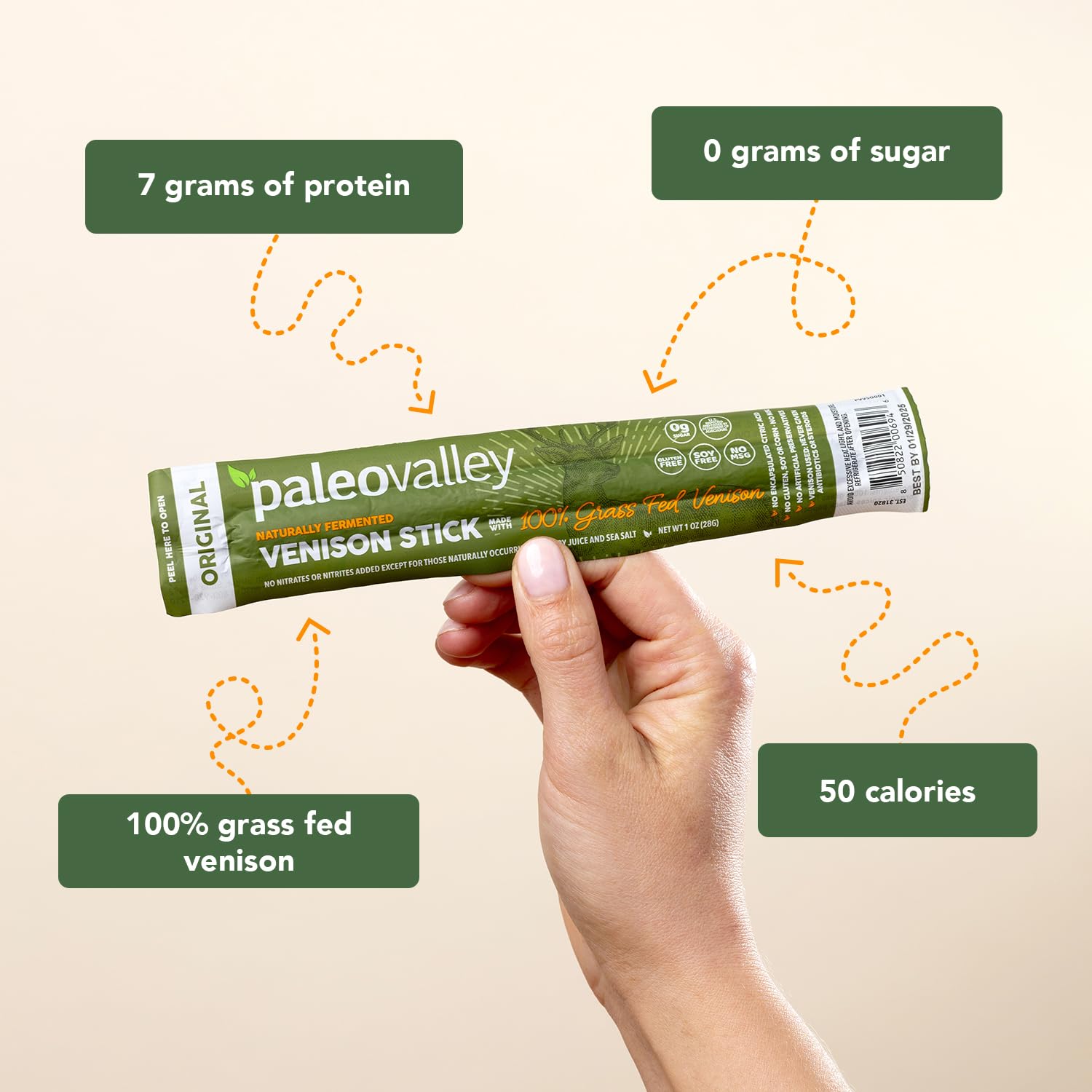 Paleovalley 100% Grass Fed Venison Sticks – 10 Pack – Keto-Friendly, High Protein, Low-Calorie Snack – Omega-3 Rich, Gluten-Free, Nitrate-Free, Naturally Flavored – Healthy On-the-Go Meat Snack Paleovalley uk supplements
