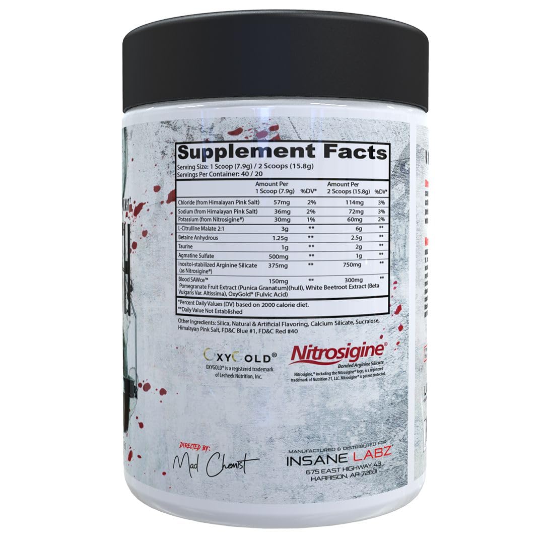 Insane Labz Saw Bloodbath, Non-Stim Pump Pre Workout Powder with Nitrosigine­, OxyGold Insane Labz uk supplements