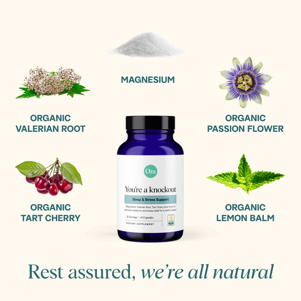 Ora Organic Natural Sleep Aid Supplement Stress Support Calming Herbal Blend with Melatonin from Tart Cherry - Includes Magnesium Citrate, Valerian Root, and Lemon Balm - 1 Month Supply, 60 Capsules Ora Organic uk supplements