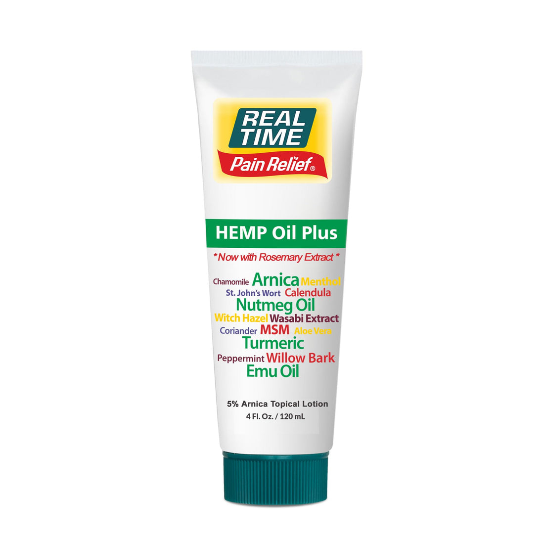 Real Time Pain Relief Hemp Oil Plus 4oz Tube | 20 Natural Ingredients: 5% Arnica & Turmeric | Fast Absorbing Lotion for Muscles, Hands, Feet, Ankles, Back, Shoulders, Knees & Joints Discomfort Real Time Pain Relief uk supplements
