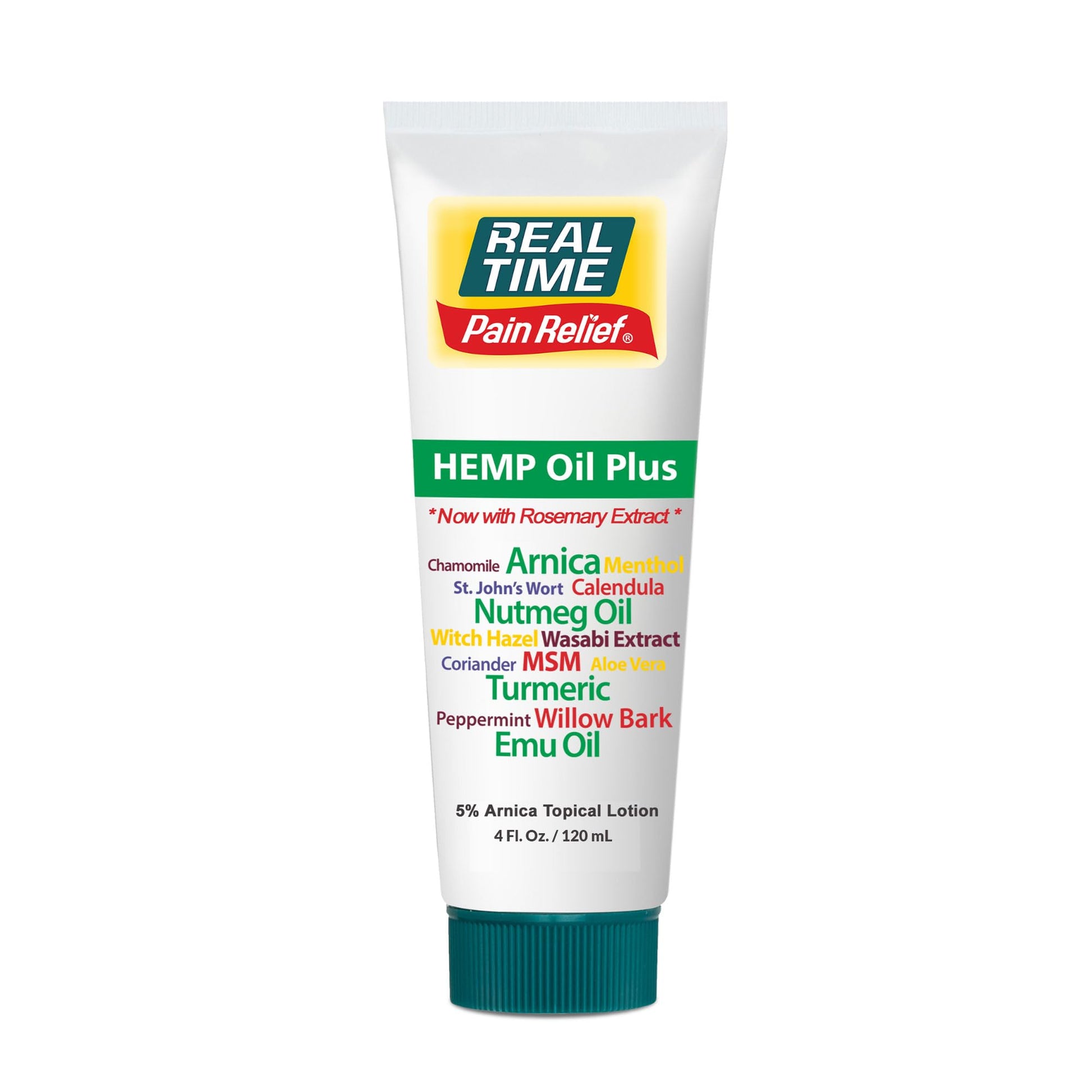 Real Time Pain Relief Hemp Oil Plus 4oz Tube | 20 Natural Ingredients: 5% Arnica & Turmeric | Fast Absorbing Lotion for Muscles, Hands, Feet, Ankles, Back, Shoulders, Knees & Joints Discomfort Real Time Pain Relief uk supplements