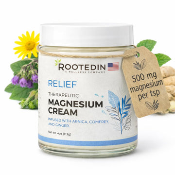 Rooted In Relief Magnesium Cream – 500mg Magnesium Chloride per Teaspoon – Enriched with Arnica, Comfrey & Botanical Blend – Targeted Muscle Support & Topical Relaxation – 4 oz Glass Jar Rooted In uk supplements