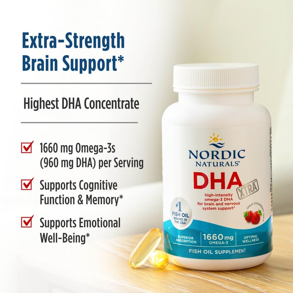 Nordic Naturals DHA Xtra, Strawberry - 60 Soft Gels - 1660 mg Omega-3 - High-Intensity DHA Formula for Brain & Nervous System Support - Non-GMO - 30 Servings Nordic Naturals uk supplements