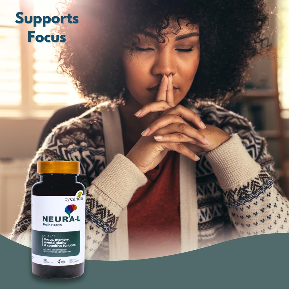 BY CARIOLA Neural-L Natural Brain Support Supplement 60 Caps - Mental Support – Memory Booster - Concentration - Natural Formula - Ashwagandha - L-Tyrosine - L-Theanine BY CARIOLA uk supplements