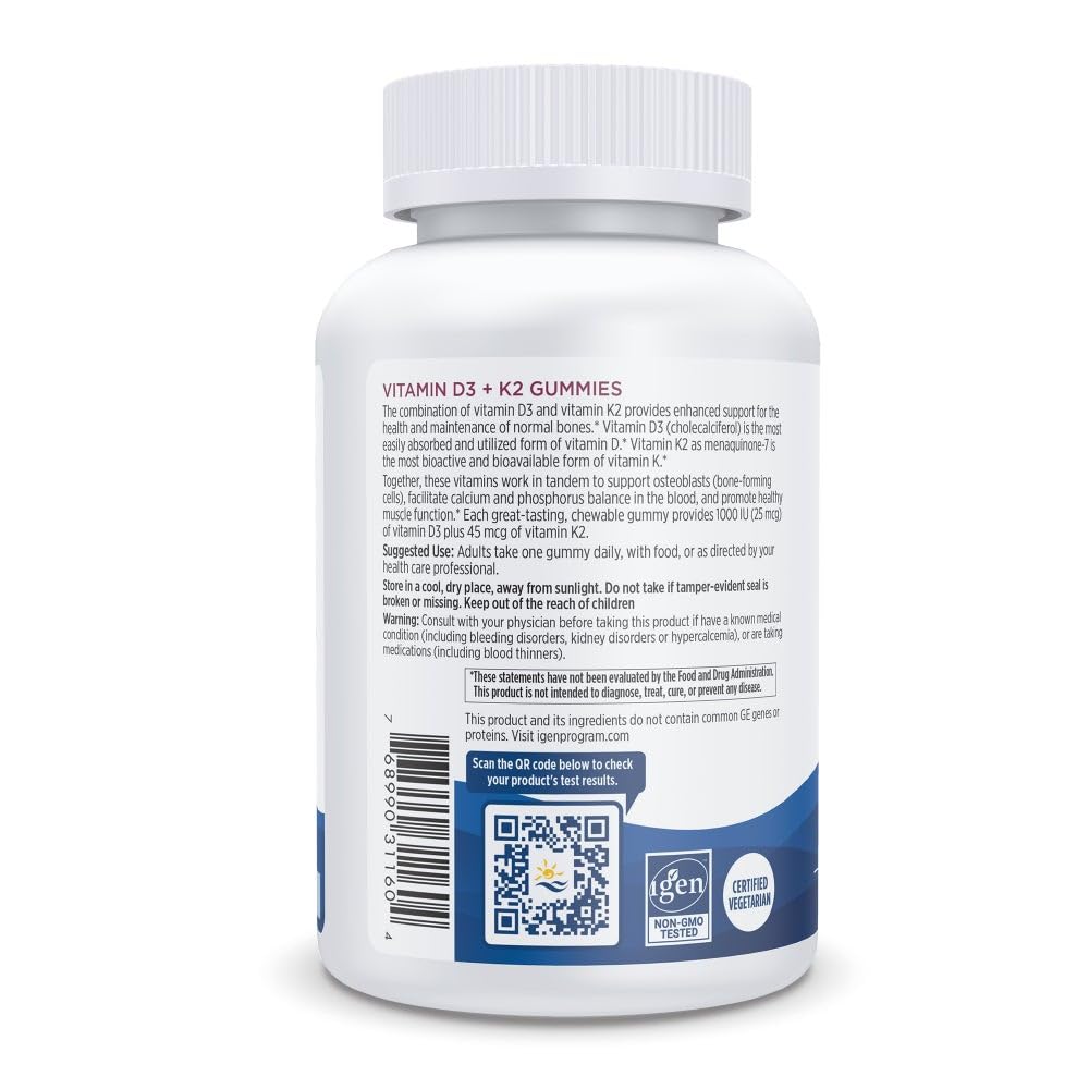 Nordic Naturals Vitamin D3 + K2 Gummies, Pomegranate - 60 Gummies - 1000 IU Vitamin D3 + 45 mcg K2 - Great Taste - Bone Health, Promotes Healthy Muscle Function - Non-GMO - 60 Servings Nordic Naturals uk supplements