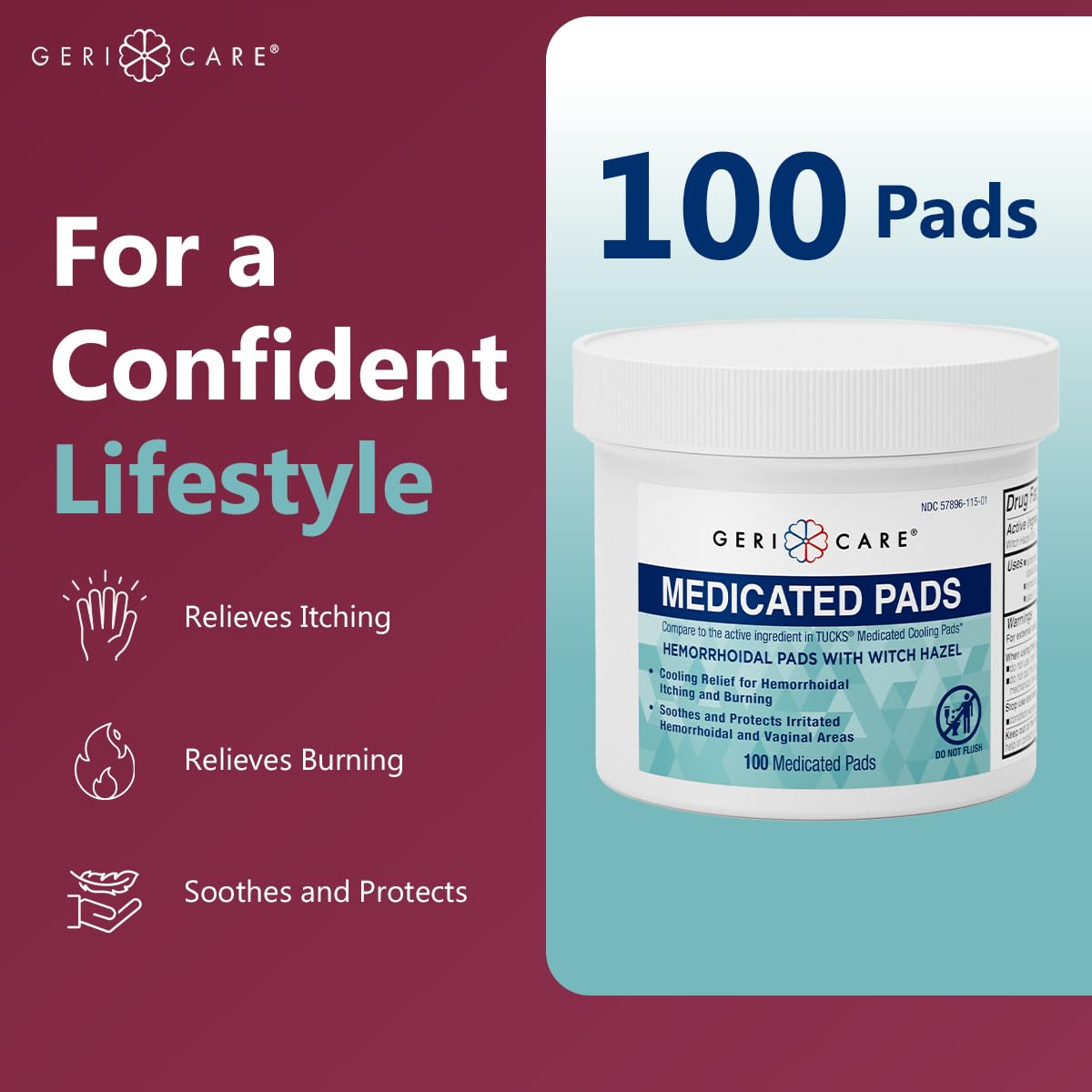 GeriCare Medicated Cooling Pads with Witch Hazel. for Soothing Itch, Discomfort, and Burning, Pre-Moistened Pads Ideal for Sensitive Areas, 100 Count (Pack of 1) GeriCare uk supplements