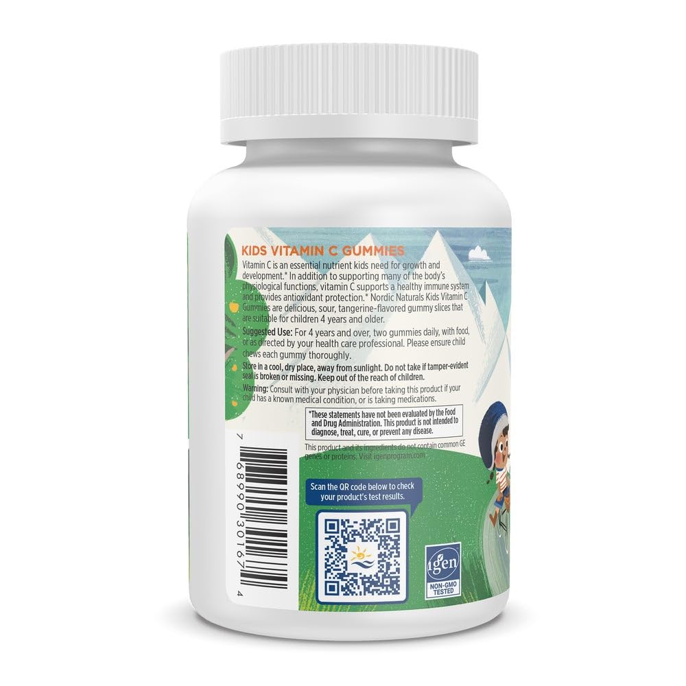 Nordic Naturals Kids Vitamin C Gummies - Tangy Tangerine - 60 Gummies - Vegan Vitamin C Supplement - Children’s Immunity and Antioxidant Support - 250 mg per Serving - 30 Servings Nordic Naturals uk supplements