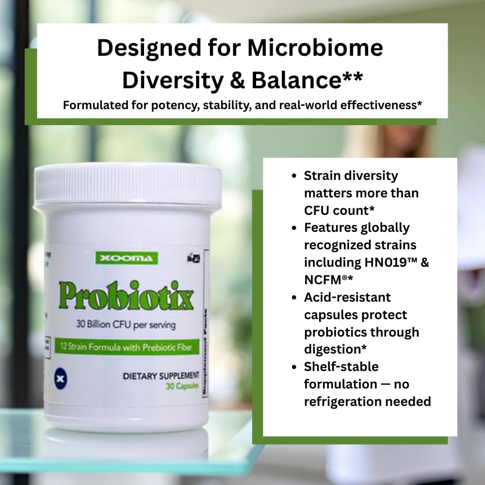Probiotix – 12 Strain Probiotic + Prebiotic Fiber, 30 Billion CFU | Gut Health & Digestive Balance | Gas & Bloating Support | Immune System Reinforcement | Gluten, Soy & Dairy Free – 30 Capsules Xooma uk supplements
