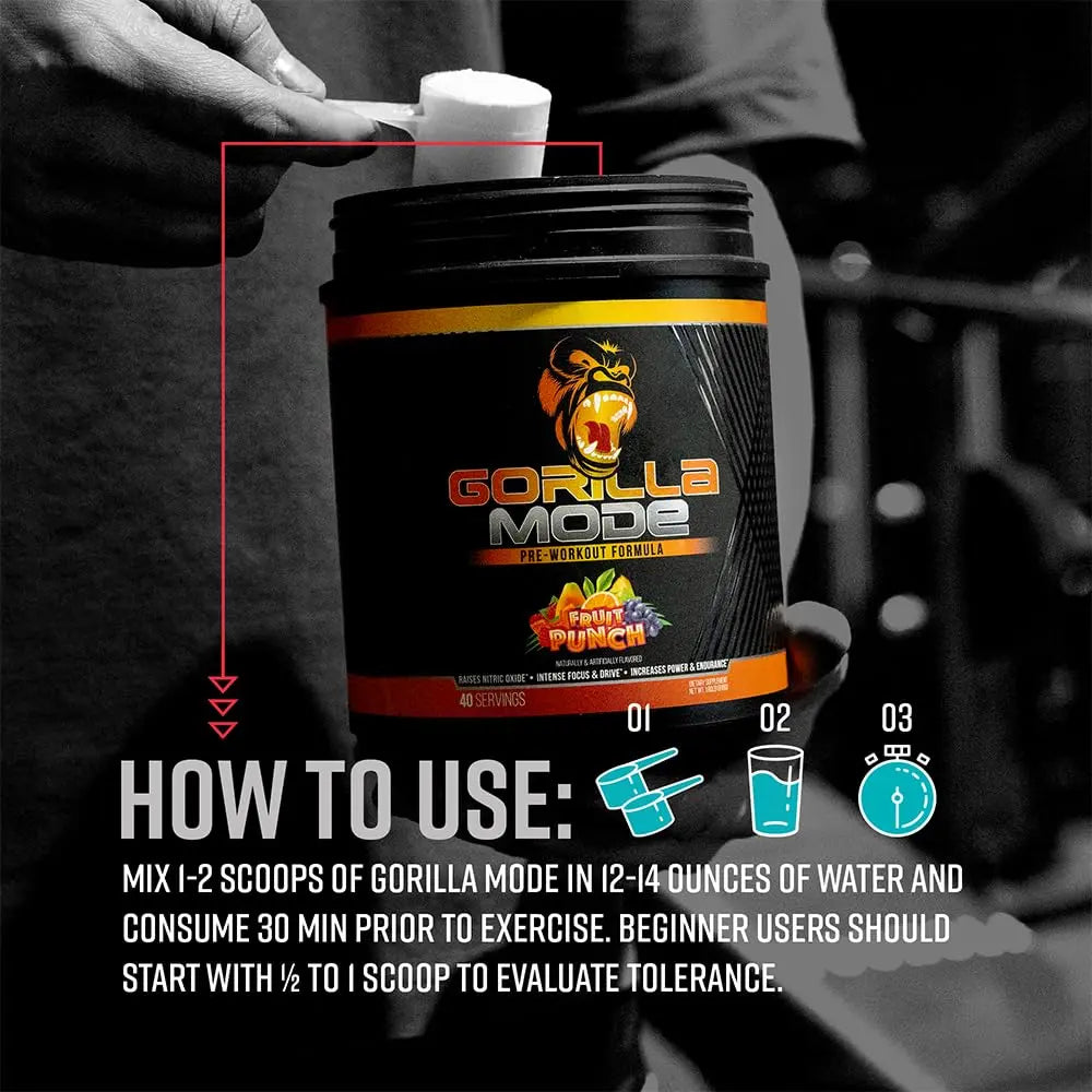 Gorilla Mode Pre Workout - Massive Pumps · Laser Focus · Energy · Power - L-Citrulline, Creatine, L-Tyrosine, Betaine, Hydroprime®, Alpha-GPC, 400mg Caffeine, Huperzine A - 792g (Rocket Frost) Gorilla Mind uk supplements