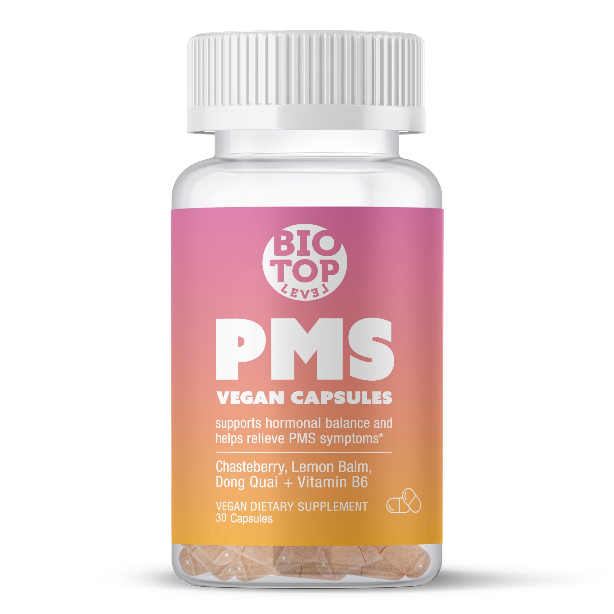 BIOTOPLEVEL PMS Support Supplement for Women & PMS Relief, Hormone Balance & Menstrual Period Relief for Cramps, Bloating & Mood Swings with Chasteberry, Vitamin B6, Lemon Balm, Dong Quai, 30 Count BIOTOPLEVEL uk supplements