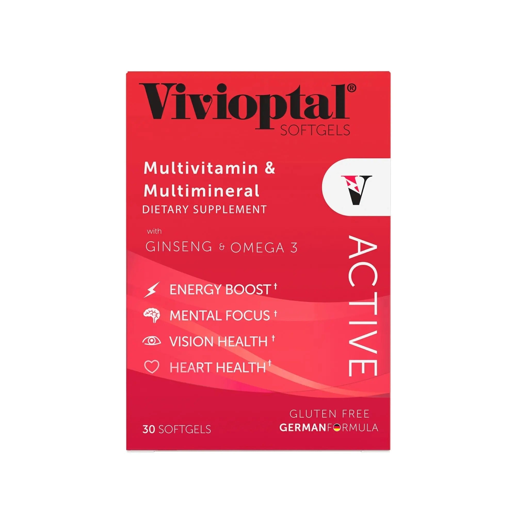 Vivioptal Active, 30 Softgels, Ginseng & Omega 3, Multivitamin & Multimineral, Gluten Free, German Formula Vivioptal Vitamins uk supplements