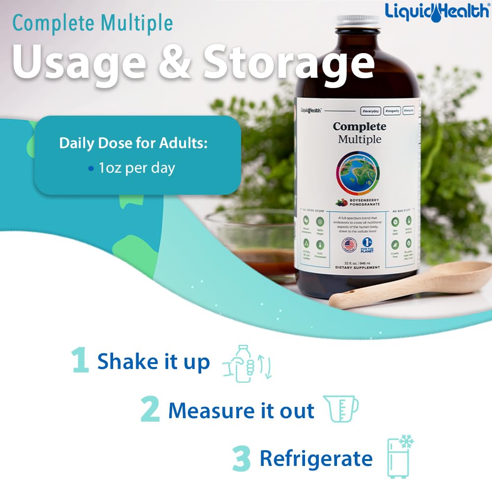 LIQUIDHEALTH Complete Multiple Adult Liquid Multivitamin - Essential Vitamins, Minerals & Nutrients, Immune Support, Gut Health, Energy, Detox - Made in USA, Vegan, Non-GMO, Sugar-Free (32 oz) LIQUIDHEALTH uk supplements
