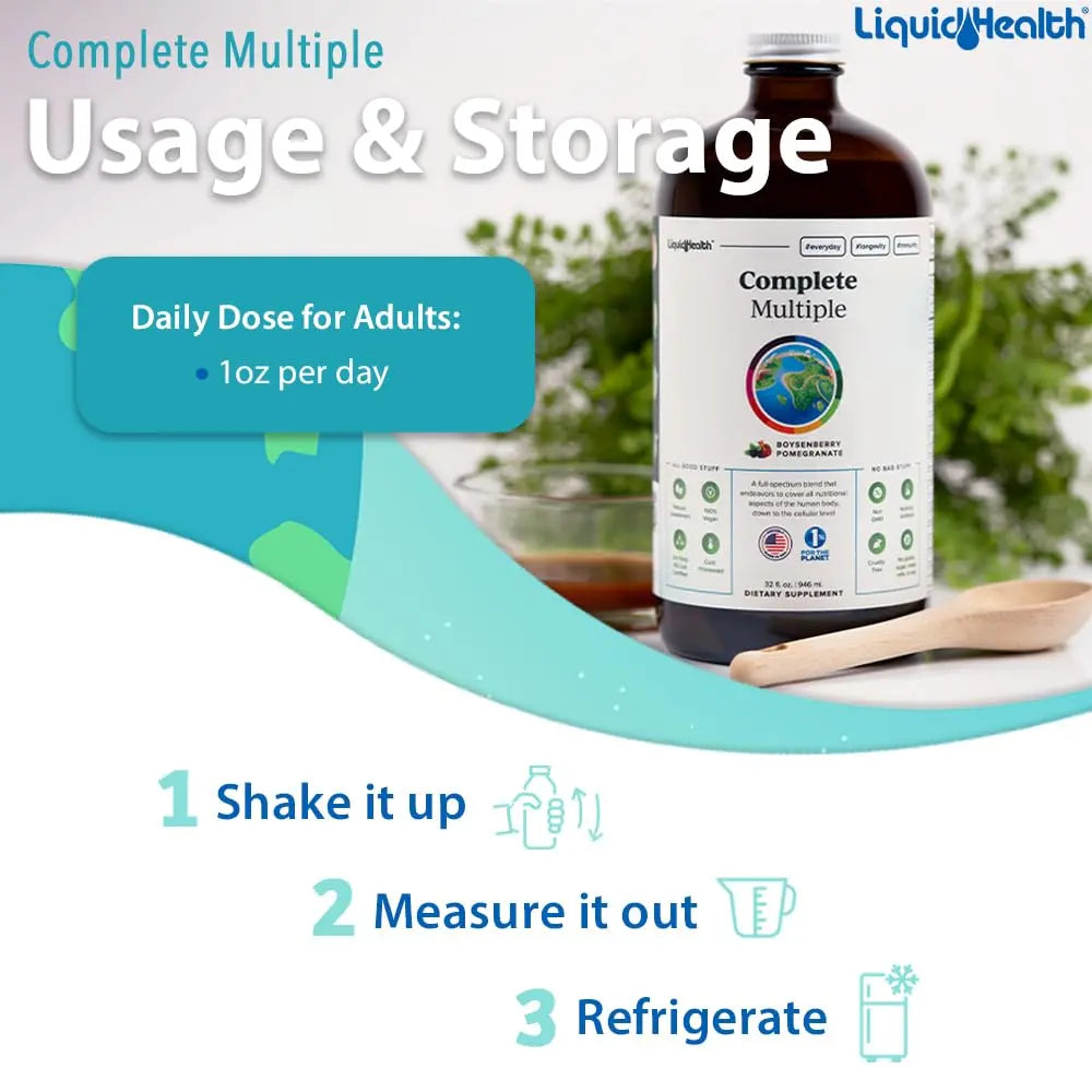 LIQUIDHEALTH Complete Multiple Adult Liquid Multivitamin - Essential Vitamins, Minerals & Nutrients, Immune Support, Gut Health, Energy, Detox LIQUIDHEALTH uk supplements