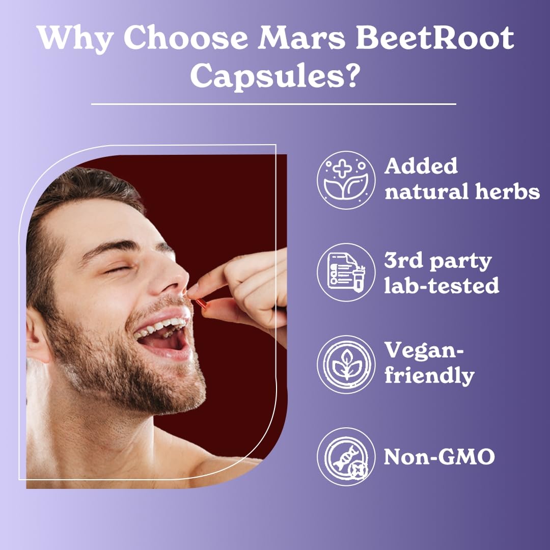 MarsbyGHC Natural Beetroot Capsules | with Garlic, Blueberry, Pomegranate & L-Arginine | Plant-Based Supplement | Pack of 1 mars by GHC uk supplements