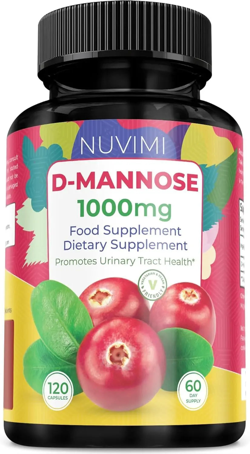 NUVIMI D Mannose 120 Capsules - 1000 mg per Dose - Dietary Supplement Helps Promote Urinary Tract Health - Natural Vegan UTI Defense NUVIMI uk supplements
