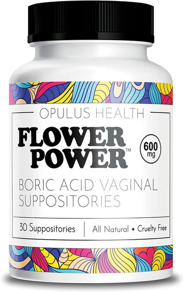 Flower Power Vegan Boric Acid Suppositories - 30 Capsules - 600mg for Vaginal Odor and pH Balance - Made in USA Flower Power uk supplements