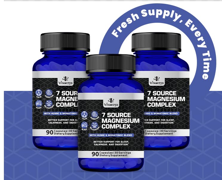 Magnesium Complex for Sleep, Relaxation, Digestion & Calm – Magnesium Glycinate, Citrate, Bisglycinate, Carbonate, Malate, Orotate, Taurate, + Humic/Fulvic for High Absorption - 90 ct. VITAMIZED uk supplements