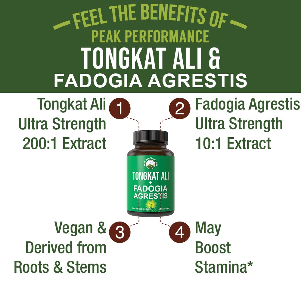 Tongkat Ali + Fadogia Agrestis 2-in-1 T Supplement for Men. Ultra High Strength Tongkat-Ali Longjack Extract + Fadogia Agrestis Extract. Vegan Capsules. Support Natural Energy. USA Tested Pills Peak Performance uk supplements