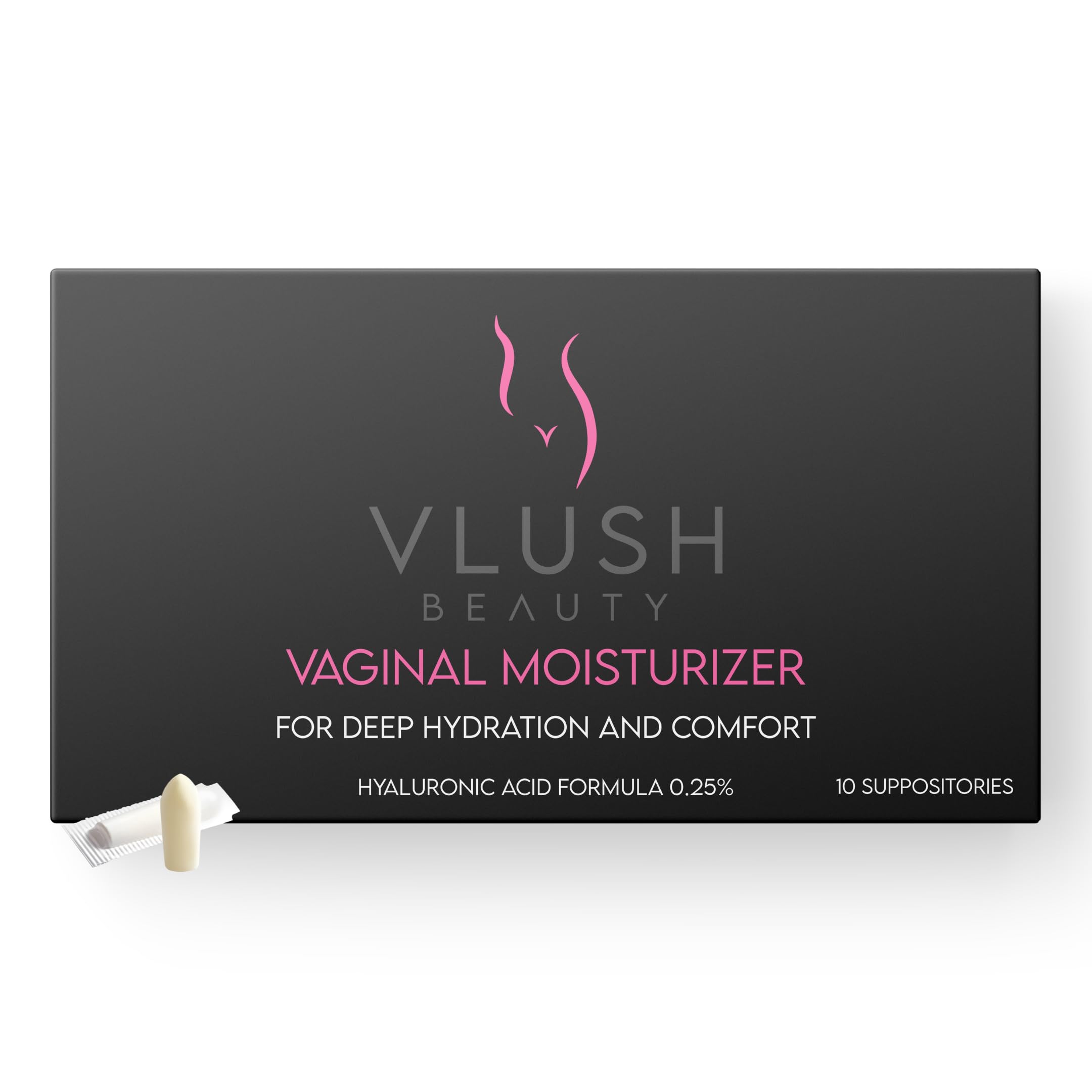 VLUSH Vaginal Moisturizer Suppositories - Deep Hydration with Hyaluronic Acid for Vaginal Dryness, Menopause Support & Daily Comfort, Made in FDA Registered Facility - Hormone-Free (10 Count) VLUSH uk supplements