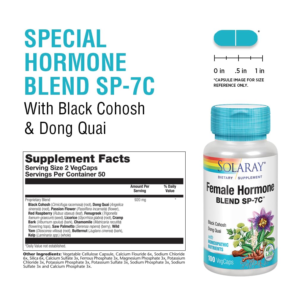 SOLARAY Female Hormone Blend SP-7C | W/Black Cohosh, Dong Quai, Passion Flower, Wild Yam & More | 100 VegCaps, 50 Serv. SOLARAY uk supplements