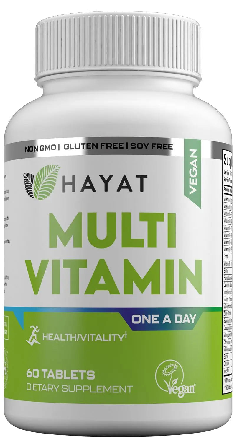 HAYAT Vitamins Vegan Natural Multivitamin, Daily Vitamins with Vitamin A, C, D, E, B1, B2, B3, B6, B12, Biotin, Zinc and More, 2 Month Supply, All Natural HAYAT uk supplements