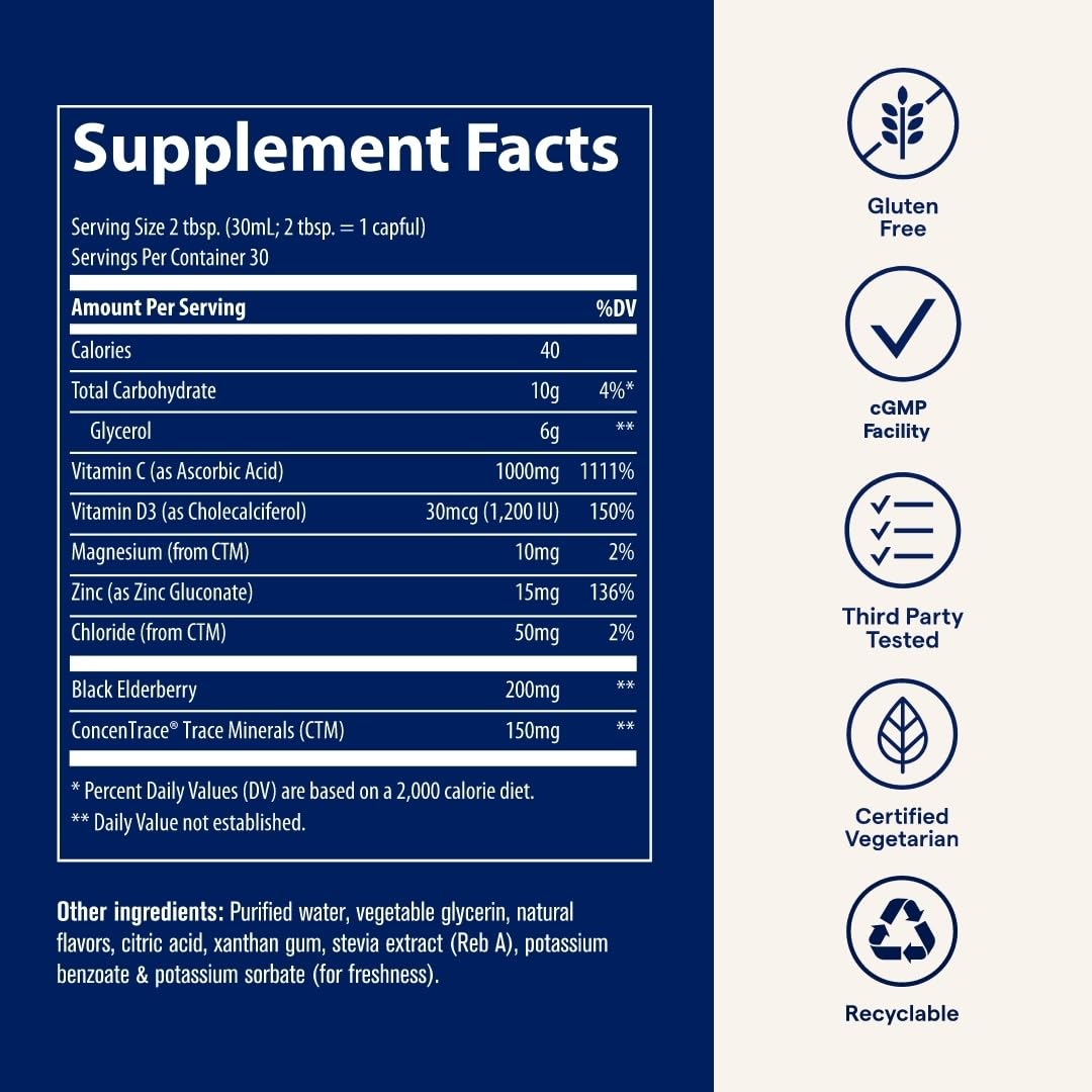 Trace Minerals Immunity+ - Liquid Supplement for Healthy Body & Immune Support - Elderberry Multivitamin - Formulated with Ionic Trace Minerals - Sugar-Free - Mixed Berry - 30 fl oz (30 Servings) Trace Minerals uk supplements