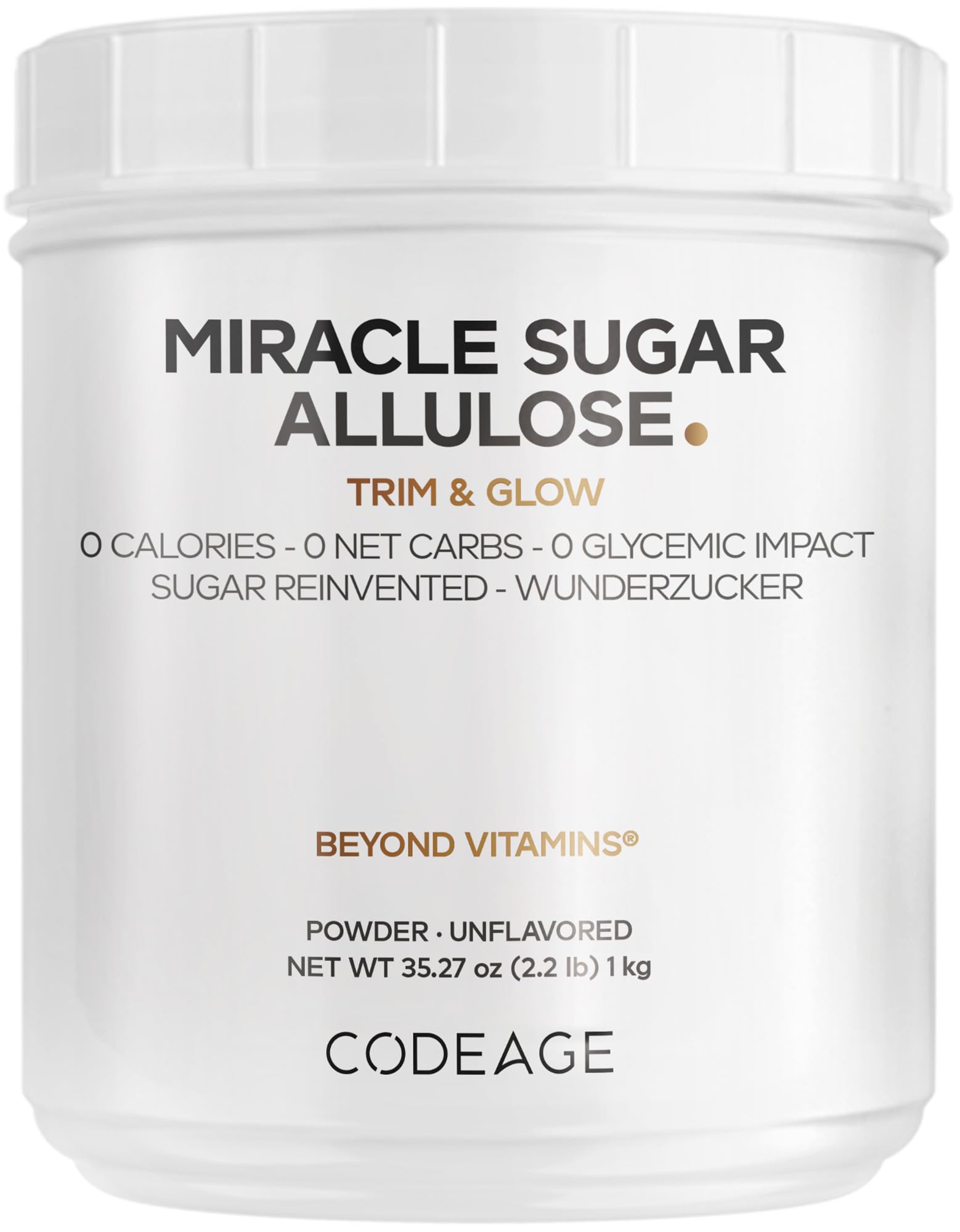 Codeage Miracle Sugar Allulose Powder - All-purpose Zero Calorie Allulose Sweetener, +3 Month Supply - 0 Net-Carbs - Rare Sugar Alternative to Stevia, Aspartame & Liquid - Non-GMO - 35.27 Oz Codeage uk supplements