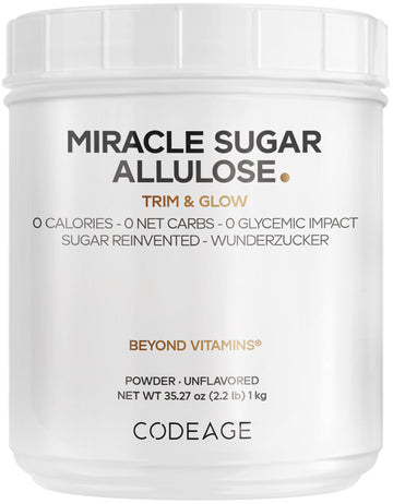 Codeage Miracle Sugar Allulose Powder - All-purpose Zero Calorie Allulose Sweetener, +3 Month Supply - 0 Net-Carbs - Rare Sugar Alternative to Stevia, Aspartame & Liquid - Non-GMO - 35.27 Oz Codeage uk supplements