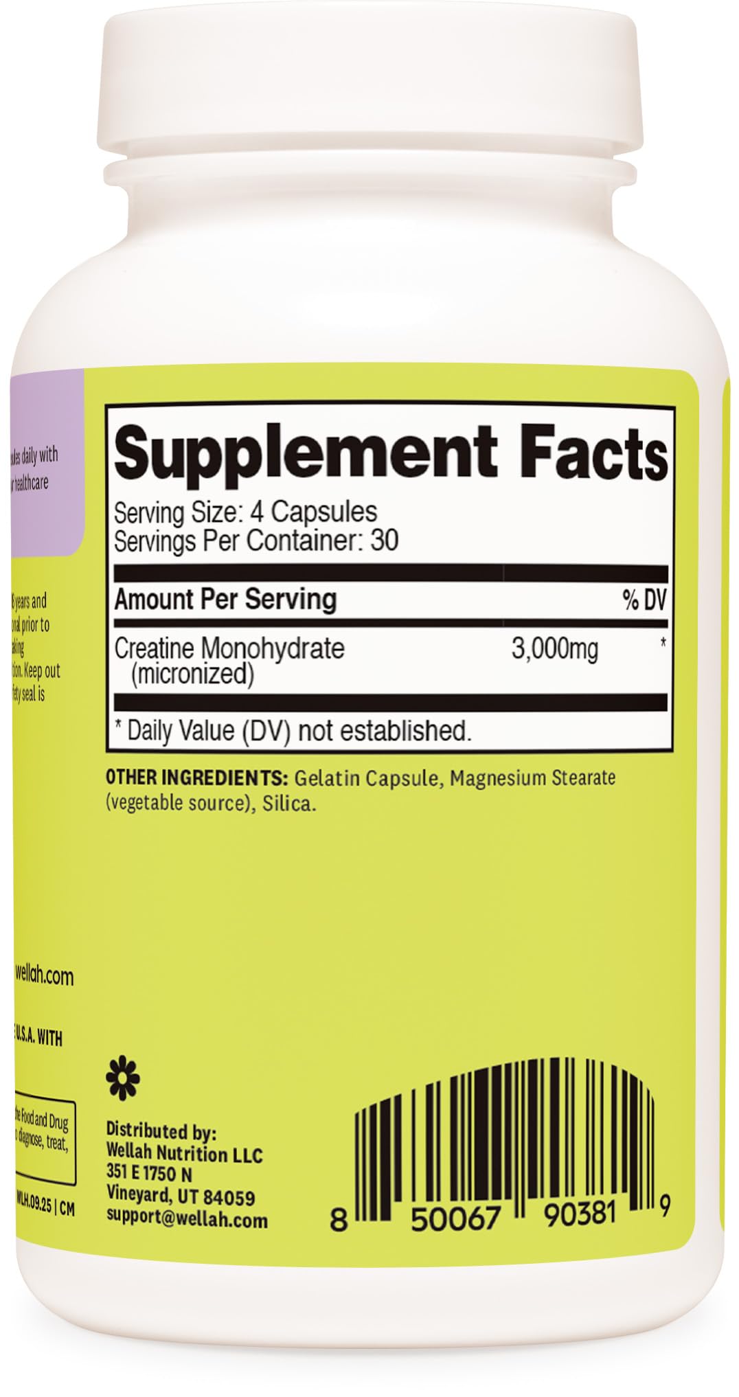 Wellah Creatine Monohydrate Capsules (3000 mg) 120 Capsules - Micronized Creatine, 30 Servings Wellah uk supplements