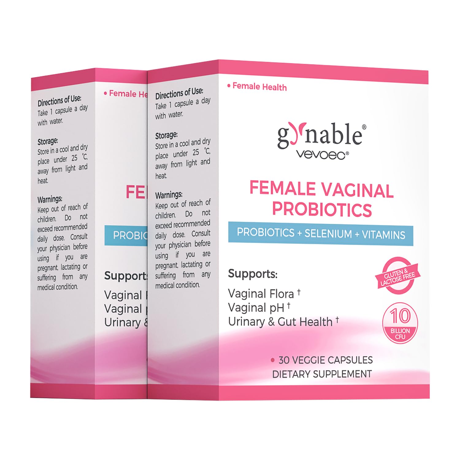 Gynable Vaginal Probiotics for Women Odor & Itch Support, Urinary | pH Balance, Female Probiotics 10 Billion CFU Lactobacillus Probiotics Blend,Selenium-Vitamin C/E/D3 Promote Immune Health,60 Count Vevoec uk supplements