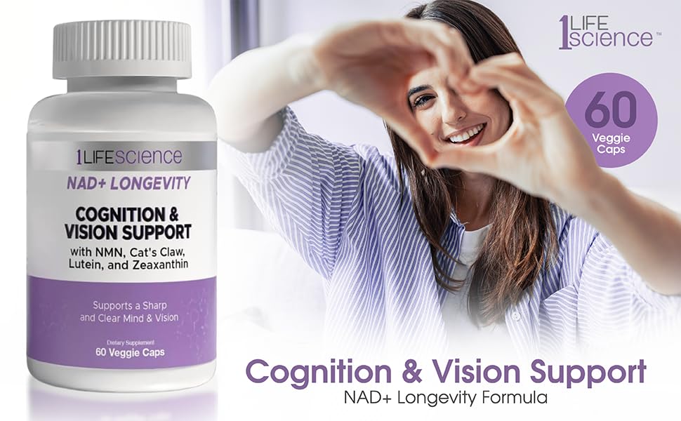 1LifeScience Cognition & Vision Support Supplement – NMN, Lion’s Mane, Cat’s Claw, Apigenin, PQQ & Lutein – NAD+ Support Formula – cGMP Made in USA – 60 Caps 1LifeScience uk supplements