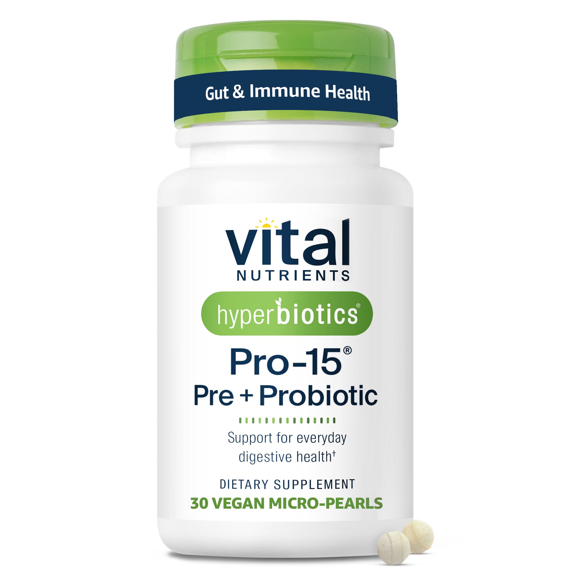 Hyperbiotics Vital Nutrients Pro-15 Prebiotics and Probiotics for Women and Men | 15 Science Backed Strains | Supports Occasional Constipation, Diarrhea, Gas & Bloating | 30 Vegan Time Release Pearls Hyperbiotics uk supplements