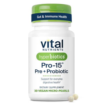Hyperbiotics Vital Nutrients Pro-15 Prebiotics and Probiotics for Women and Men | 15 Science Backed Strains | Supports Occasional Constipation, Diarrhea, Gas & Bloating | 30 Vegan Time Release Pearls Hyperbiotics uk supplements