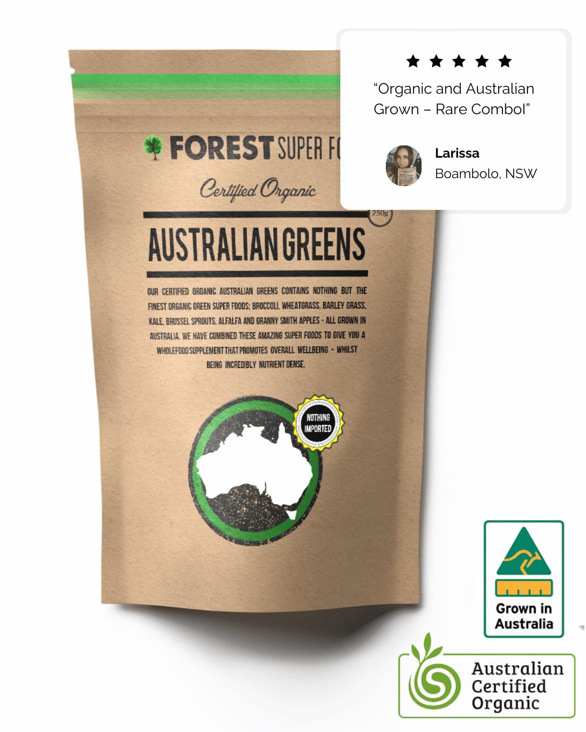 Certified Organic Australian Greens Whole Food Blend | 7 Incredible Whole Foods | No fillers or additives Forest Super Foods uk supplements