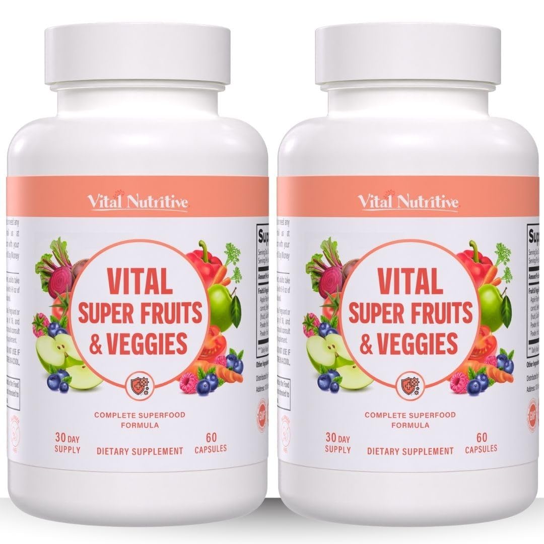 Vital Super Fruits & Veggies - Daily Superfood Capsules for Adults - Fruit & Vegetable Supplements to Boost Immunity & Energy - 2-in-1 Formula for Overall Wellness VITAL NUTRITIVE uk supplements