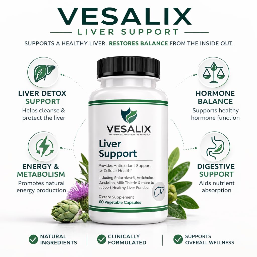 VESALIX Liver Support Supplement for Adults 40+ – Milk Thistle, Artichoke & Dandelion with Digestive Enzymes – Supports Digestion & Cellular Health – 60 Vegetarian Capsules VESALIX uk supplements