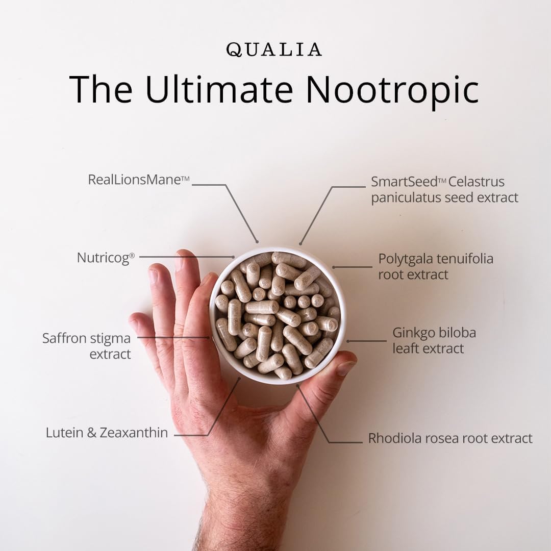 Qualia Mind — Beat Brain Fog | Doctor-Formulated Premium Brain Nourishment | Fuel Focus, Drive & Energy | 32 Ingredients Including Lion’s Mane, Cognizin™️, Ginkgo & More| 2 Week Supply* QUALIA LIFE SCIENCES uk supplements
