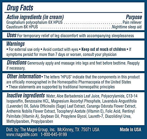 MagniLife Relaxing Leg Cream, Restless Legs, Deep Penetrating Topical for Pain, Naturally Soothe Cramping, Discomfort, and Tossing with Lavender and Magnesium - 4oz MagniLife uk supplements