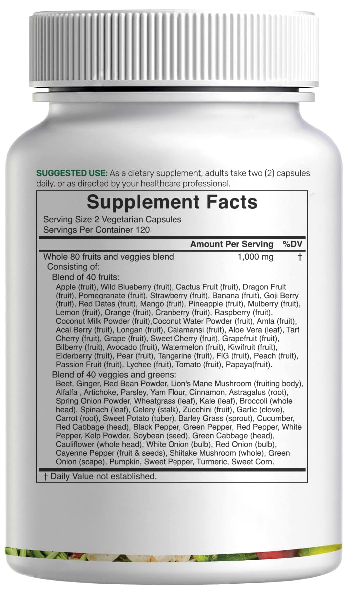 Nature’s Fruits & Veggies Supplement, 240 Veggie Capsules – 80 Whole Food Superfoods for Daily Balance – 40 Fruits with 40 Vegetables and Greens – Non-GMO, Gluten Free DEAL SUPPLEMENT uk supplements