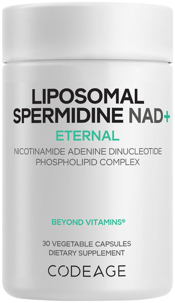 Codeage Liposomal Spermidine NAD+ Spermidine Supplement - 500 Mg NAD+ Vitamin C - Liposomal Delivery - Nicotinamide Adenine Dinucleotide Pills - 1 Capsule Per Serving - Vegan, Non-GMO - 30 Capsules Codeage uk supplements