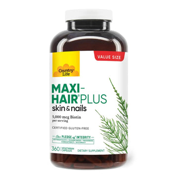 Country Life Maxi-Hair Plus 5000 mcg Biotin, 360 Capsules, Certified Gluten Free, Certified Vegetarian Country Life uk supplements