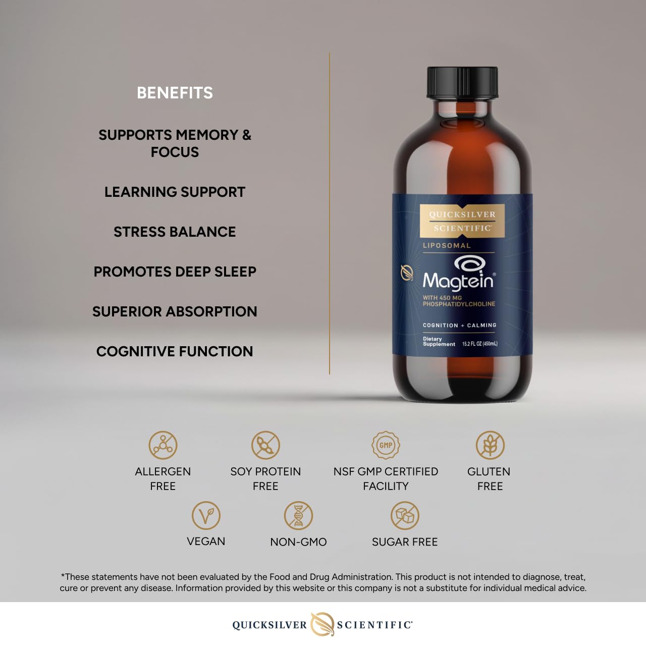 Quicksilver Scientific Liposomal Magtein - Magnesium Supplement for Brain Function Support - Stress, Sleep & Memory Support - Gluten-Free, Sugar-Free & Vegan - 15.2 fl oz (30 Servings) Quicksilver Scientific uk supplements