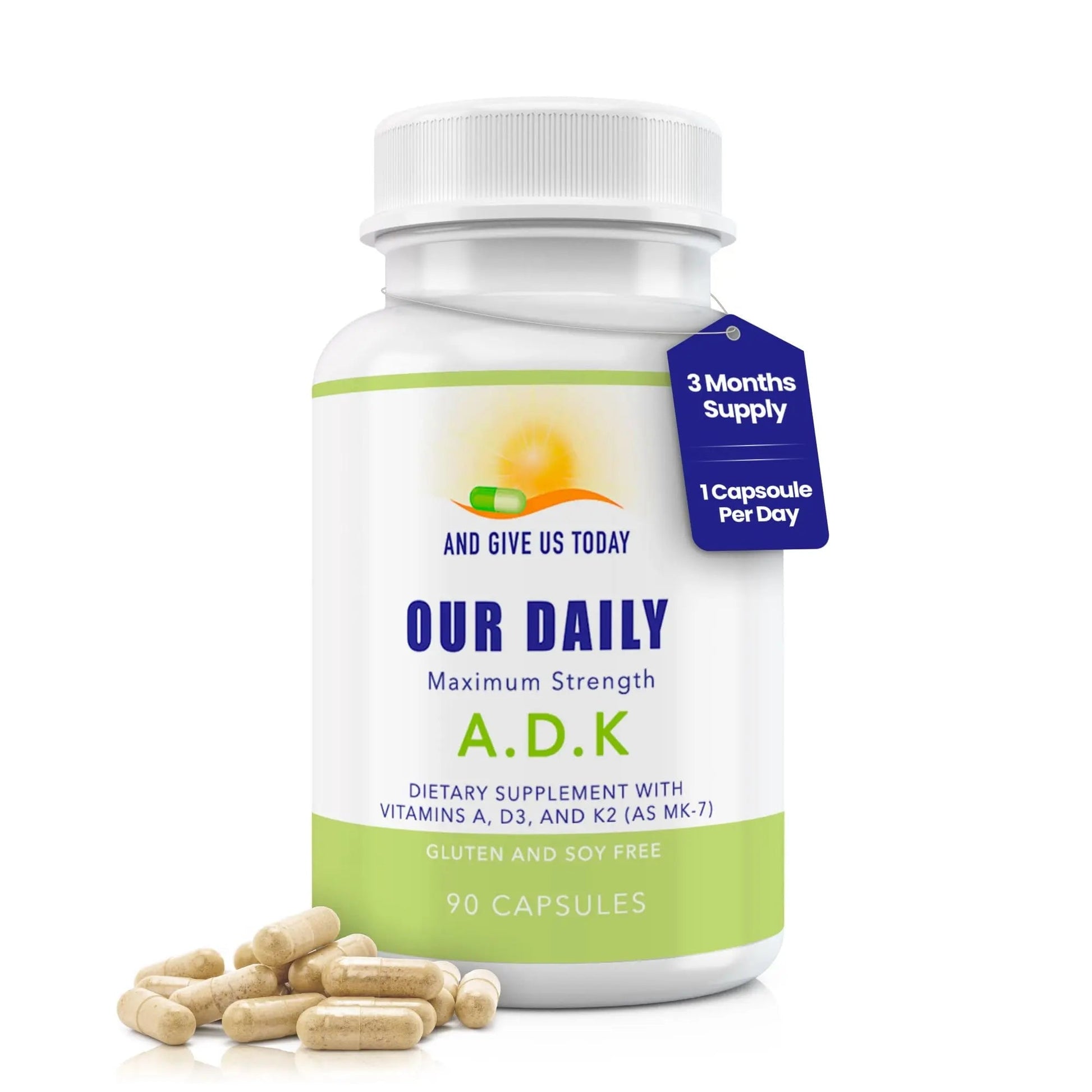 Daily Vites, ADK Vitamin Supplement 5000 IU, 90 Capsules - 3 Months Supply - High Potency Vitamin A, D3 & K2 (MK-7) - Physician Formulated ADK for Bone, Heart AND GIVE US TODAY OUR DAILY uk supplements