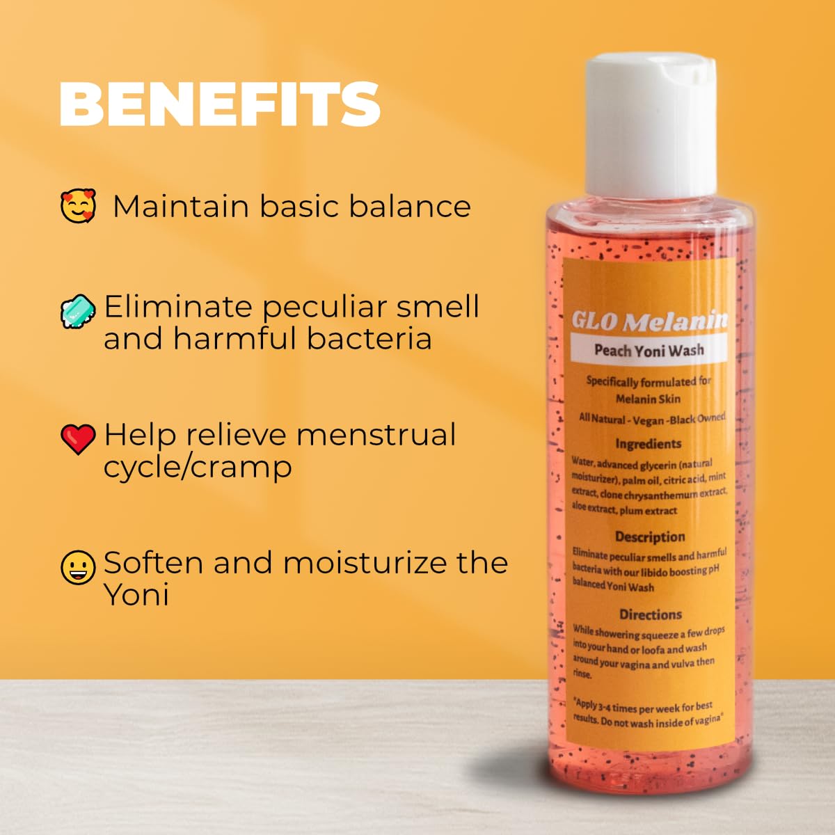 GLO Melanin Peach Yoni Wash with Aloe Vera, All Natural Feminine Wash for Women pH Balance Glo Melanin uk supplements