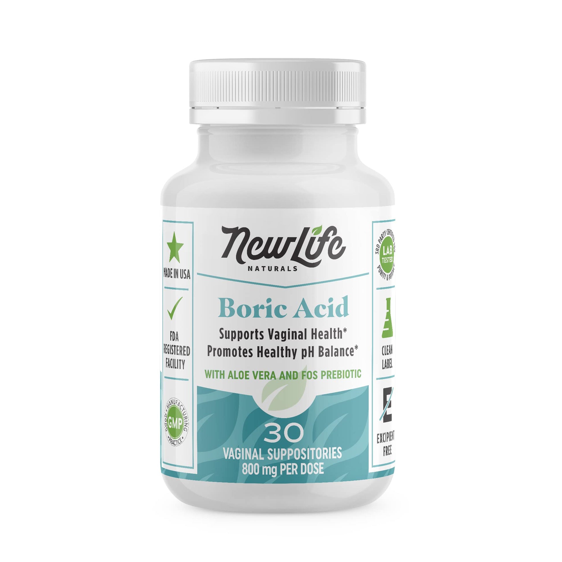 NewLife Naturals Boric Acid Vaginal Suppositories with Aloe Vera & FOS Prebiotic | Women's pH Balance Pills NewLife Naturals uk supplements